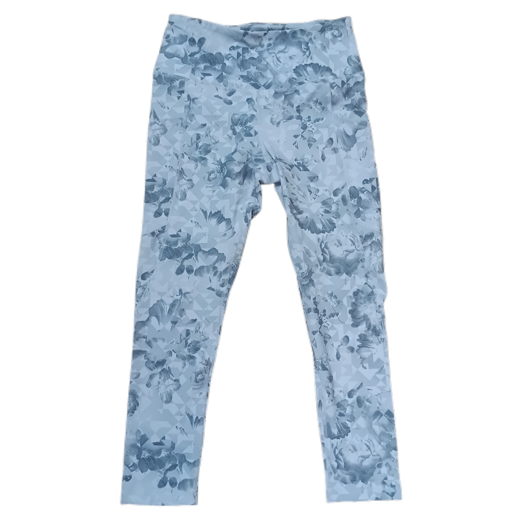 Reebok Leggings Womens S White Gray Floral Active Central Highrise Capri Workout